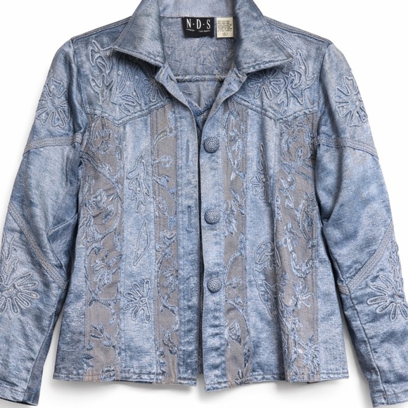 NDS New Direction Sport Jackets & Blazers - Vintage Embroidered Denim Jacket Floral Boho Western Beaded Blue Small